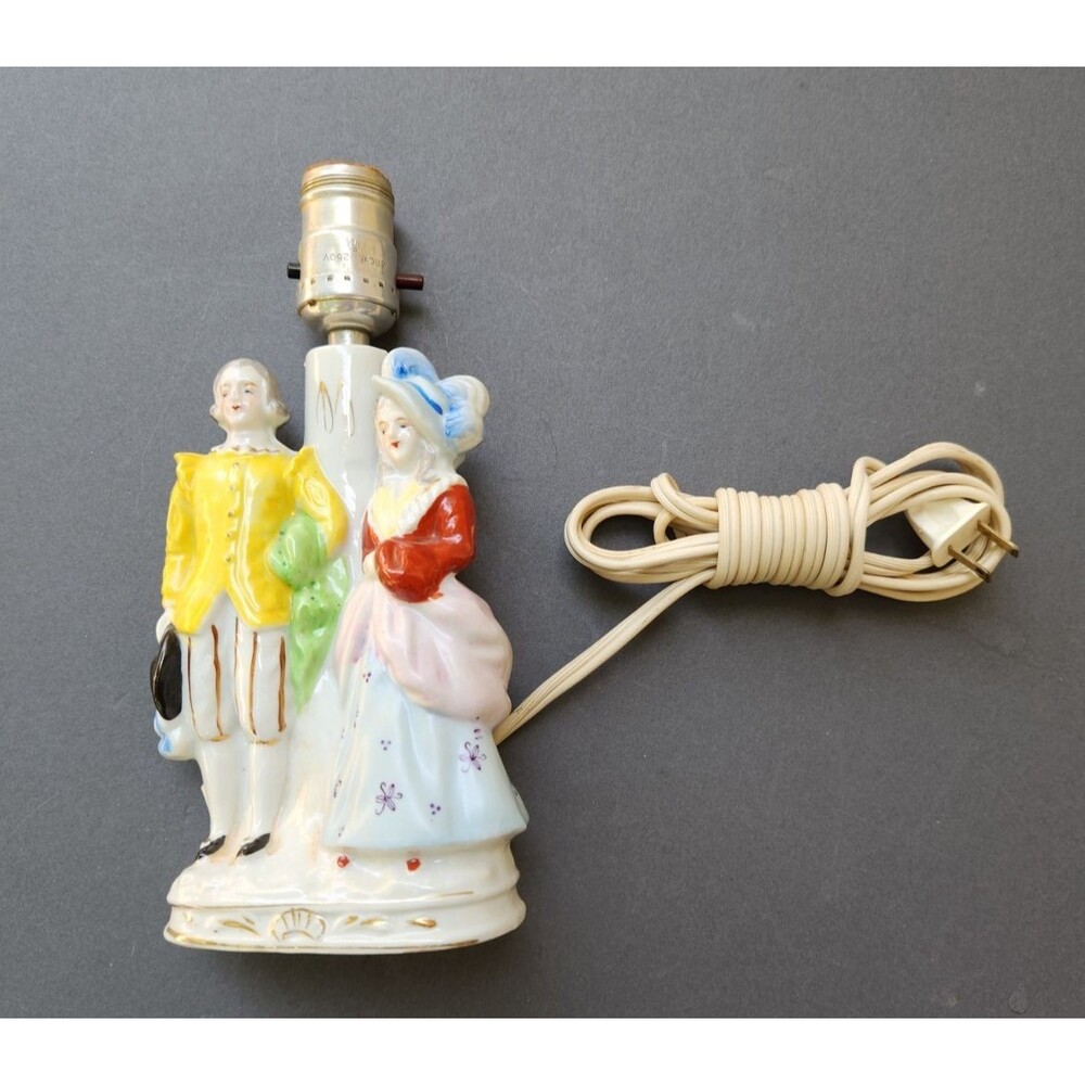 Lord And Lady Antique Ceramic Lamp Vintage Japan Works Victorian Man Woman Wife